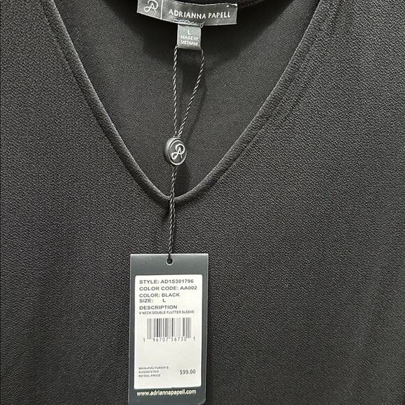 Adrianna Papell Women's V Neck Double Flutter Sleeve Black Dress NWT Size‎ L - Picture 6 of 6